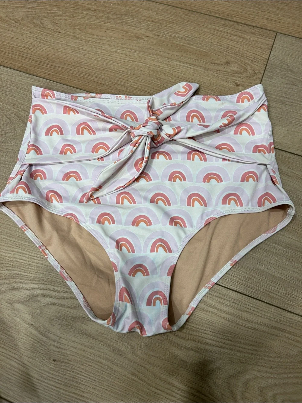 High-Waist Rainbow Print Bikini Bottoms - Pink & Peach - Picture 1 of 4